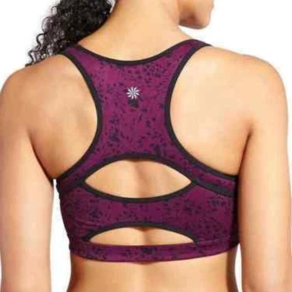 Athleta Floral Garden Double Dare Bra California Plum workout Gym Yoga Sz S EUC